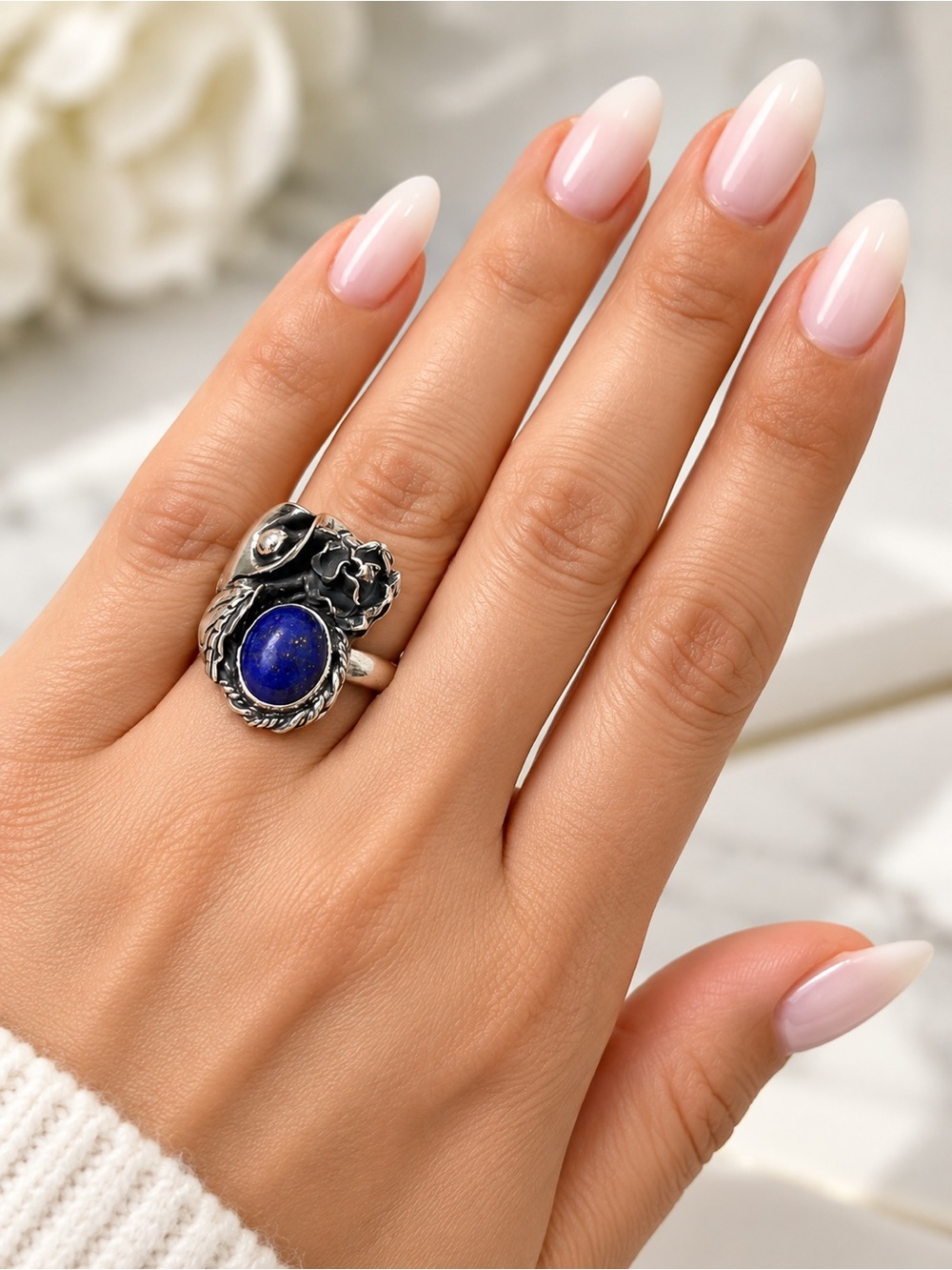Sterling Silver Lapis Statement Ring - Blue Gem